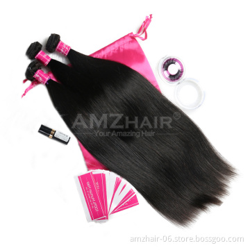 10A Grade Double Weft Human Hair Weave Extension Wholesale Amzhair Mink Peruvian Cuticle Aligned Human Hair Straight 3 4 Bundles
